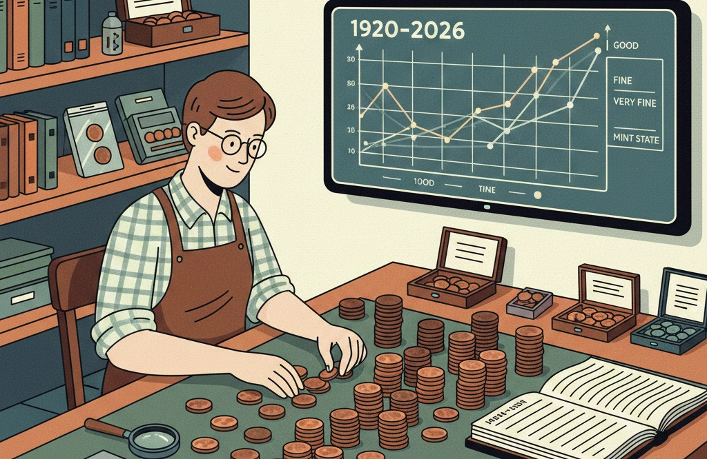 Collector sorting 1920 pennies by condition