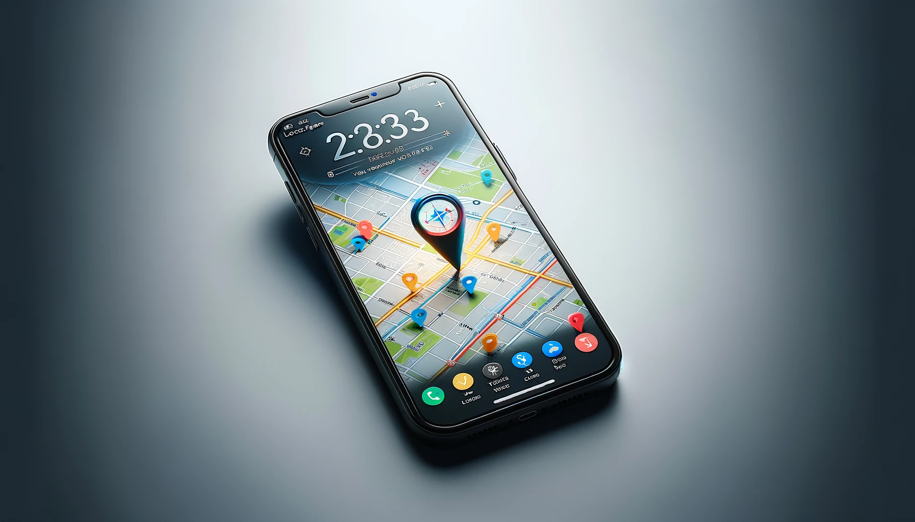 a mobile phone showing a location tracking app on its screen.