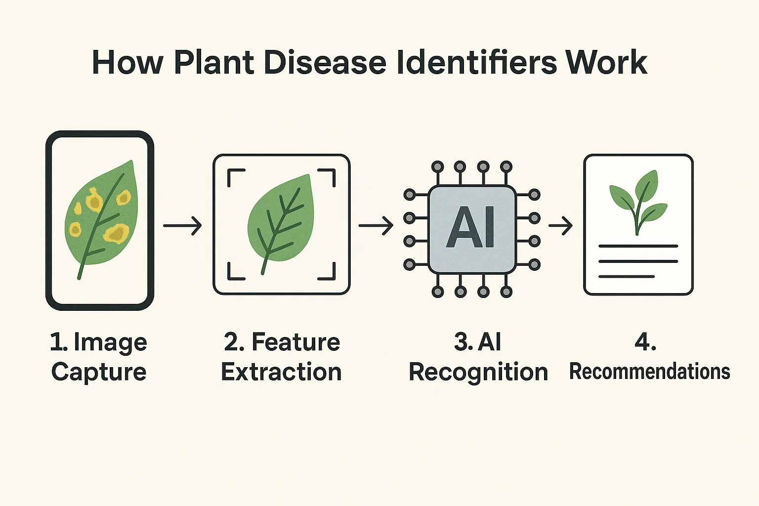 a scheme with 4 stages of plant disease identifiers working process 