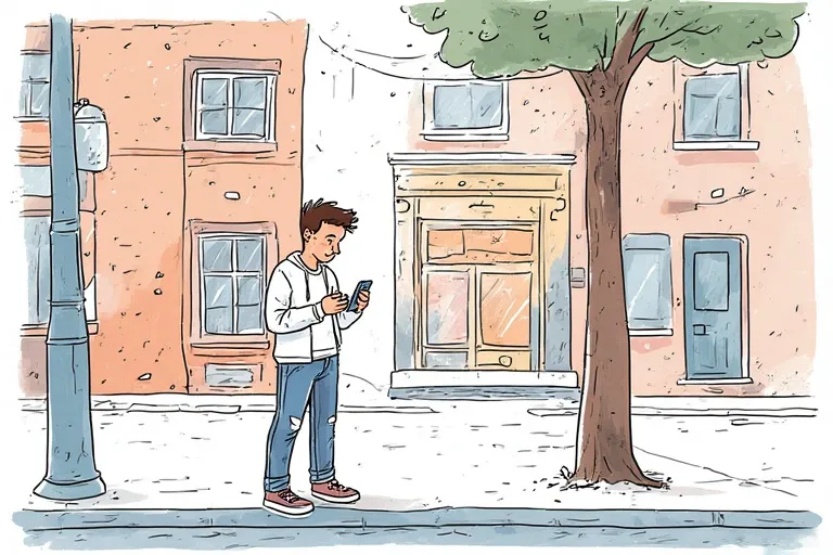 a man uses his phone on the street